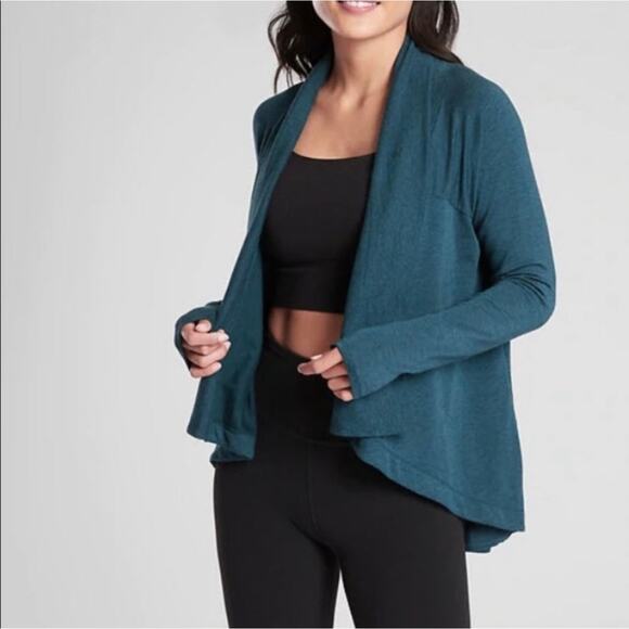 Athleta Sweater Womens XS Dark Vista Teal Nirvana Wear Two Ways Wrap Yoga Active - Picture 1 of 8